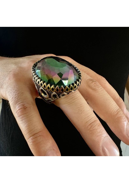 925 Ayar Gümüş Büyük Kasa Mistik Topaz Taşlı Erkek Yüzük indirimleri