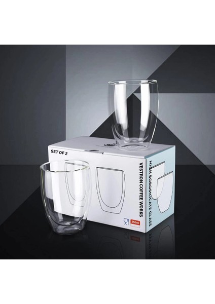 Çift Cidarlı Borosikilat Cam Isıya Dayanıklı Kahve Bardağı 250ML 2'li Set