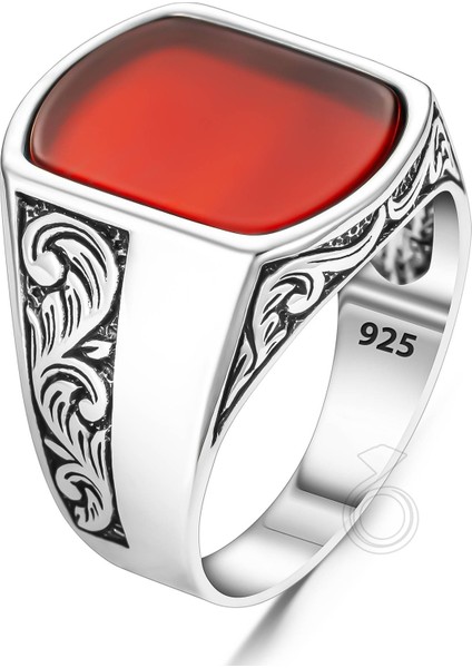 925 Ayar Gümüş Düz Akik Taşlı Kalem Işlemeli Erkek Yüzük fiyatları