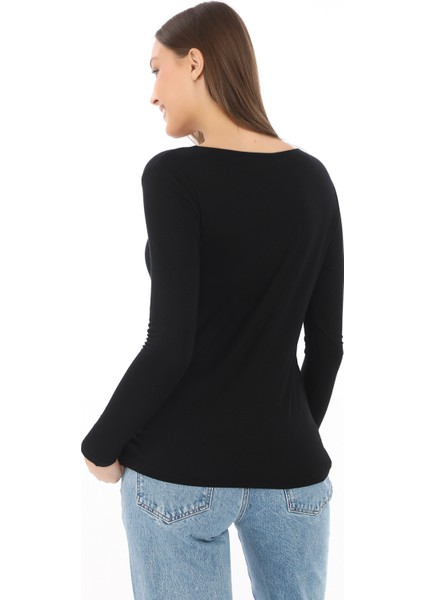 Yumuşak, Rahat ve Şık Viskon V Yaka Tişört-Siyah modelleri