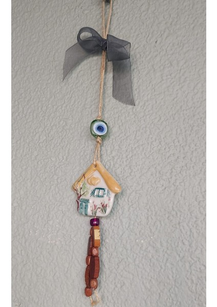 Seramik Ev Genişlik 5 cm Yükseklik 5 cm Nazar Asmalık Süs El Yapım