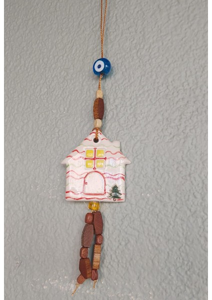 Seramik Ev Genişlik 6 cm Yükseklik 6 cm Nazar Asmalık Süs El Yapım