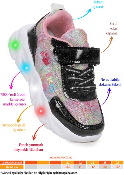 Teno Cırtlı Işıklı Kız Bebek Spor Ayakkabı fiyatları