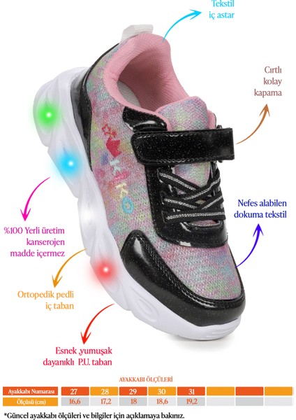 Teno Cırtlı Işıklı Kız Çocuk Spor Ayakkabı fiyatları