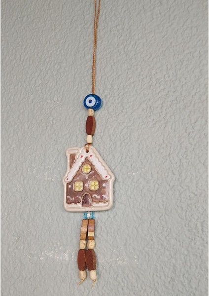 Seramik Ev Genişlik 5 cm Yükseklik 6 cm Nazar Asmalık Süs El Yapım