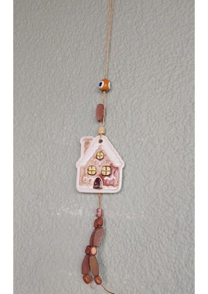 Seramik Ev Genişlik 5 cm Yükseklik 6 cm Nazar Asmalık Süs El Yapım