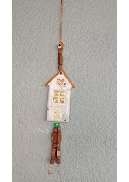 Seramik Ev Genişlik 5 cm Yükseklik 9 cm Nazar Asmalık Süs El Yapım