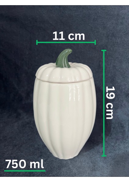 3'lü Lüx Seramik Kapaklı Bal Kabağı Dekor Baharatlık Şekerlik Kavanoz Saklama Kabı Takım Seti 750 ml