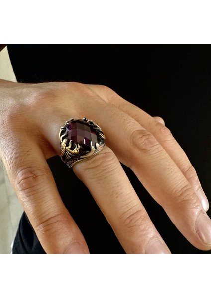 925 Ayar Gümüş Fasetli Ametist Taşlı Akrep Tasarım Erkek Yüzük modelleri