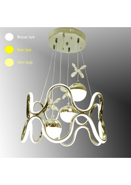 TT336-3TPL-SR Tt Aydınlatma Sarı Kaplama 3 Toplu 3 Renk Modüllü Ledli Avize