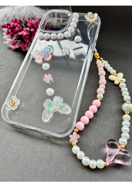 Çiçekli Kelebekli ve Incili Tasarım Apple iPhone 13 14 15 Uyumlu Telefon Kılıfı ve Telofon Aksesuarı fırsatları