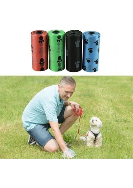4lü Evcil Hayvanlar Için Pati Desenli Kedi Köpek Kaka Poşeti Torbası (Kırmızı-Yeşil-Siyah-Mavi)
