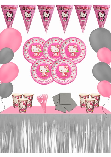 Hello Kitty Metalize Masa Etekli Doğum Günü Parti Malzemeleri Süsleri Seti