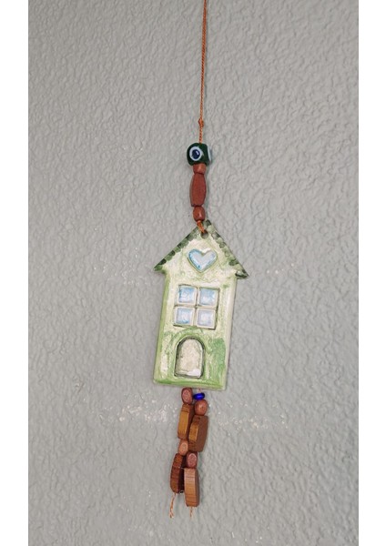 Seramik Ev Genişlik 5 cm Yükseklik 9 cm Nazar Asmalık Süs El Yapım