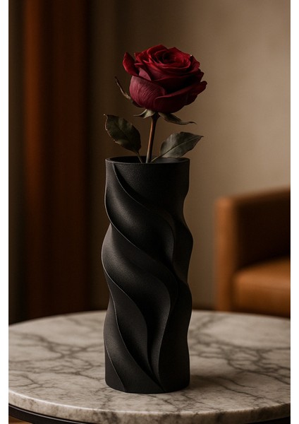 Siyah Spiral Modern Dekoratif Vazo - 3D Tasarım Kabartmalı Minimalist Ev Aksesuarı modelleri