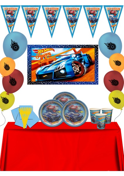 HotWheels Arabalar Hot Wheels Ateşli Tekerler Afişli 40 Kişilik Doğum Günü Parti Süsleri Süsleme Seti