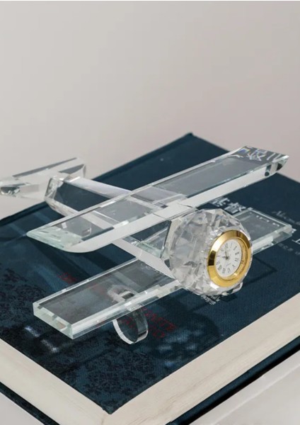 Dekoratif Kristal Cam Retro Masaüstü Saatli Uçak Tasarımlı Obje fiyatları
