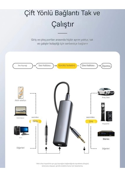 Essager izolatör Ses Gürültü Filtresi Topraklama Döngüsü Gürültü Engelleme Hi-Fi Ses Teknolojisi Ce Lisanslı Orjinal 3.5mm Aux Kablo Hediyeli Ev Stereo Araç Ses Sistemi