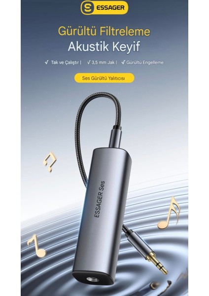 Essager izolatör Ses Gürültü Filtresi Topraklama Döngüsü Gürültü Engelleme Hi-Fi Ses Teknolojisi Ce Lisanslı Orjinal 3.5mm Aux Kablo Hediyeli Ev Stereo Araç Ses Sistemi