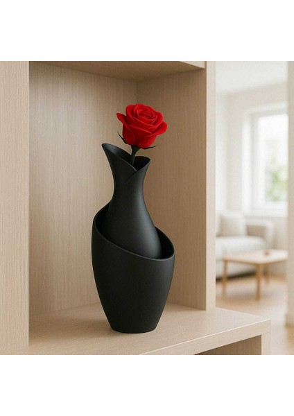 Siyah Modern Dekoratif Mat Kuru Çiçek Vazosu