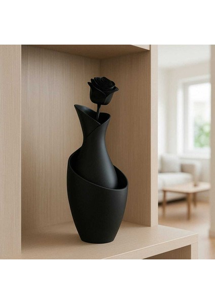 Siyah Modern Dekoratif Mat Kuru Çiçek Vazosu