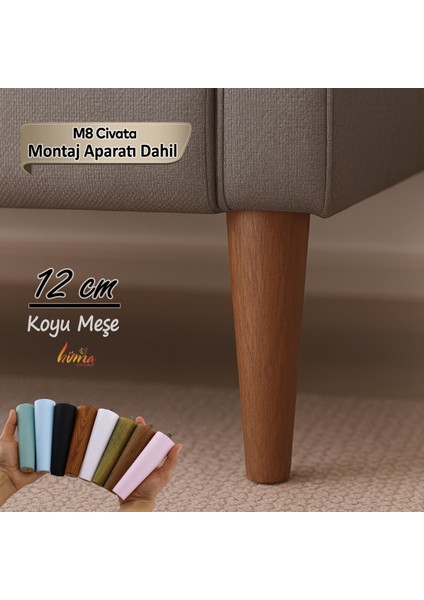 Ahşap Ayak 12 cm 2'li Set Koyu Meşe M8 Civatalı Bağlantı Aparatlı Dolap Mobilya Koltuk Kanepe Destek Ayağı Ayakları