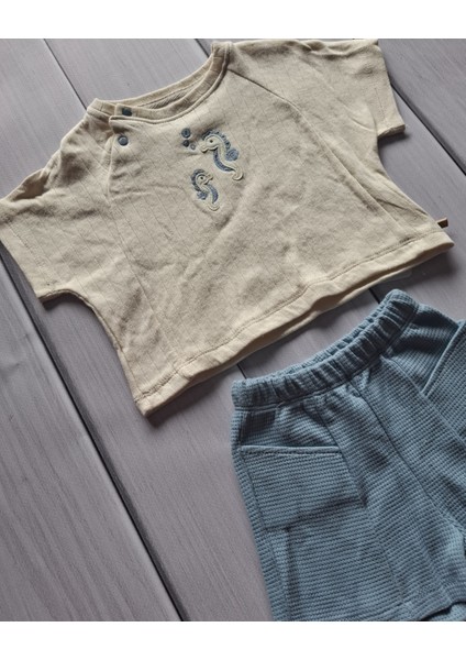 Erkek Bebek Denizatı Nakışlı Tişört ve Mavi Şort Takım fırsatları