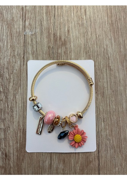 Ayarlanabilir Pembe Kadın Çelik Charm Bileklik