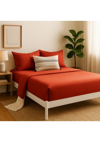 Pamuk Lastikli Çarşaf Tek Kişilik Fitted Çarşaf Takımı 100 x 200 cm , 1 Adet Yastık Kılıfı, Kırmızı