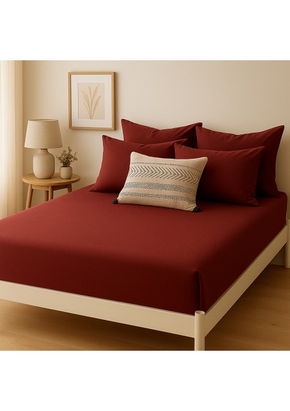 Pamuk Lastikli Çarşaf Tek Kişilik Fitted Çarşaf Takımı 100 x 200 cm , 1 Adet Yastık Kılıfı, Bordo