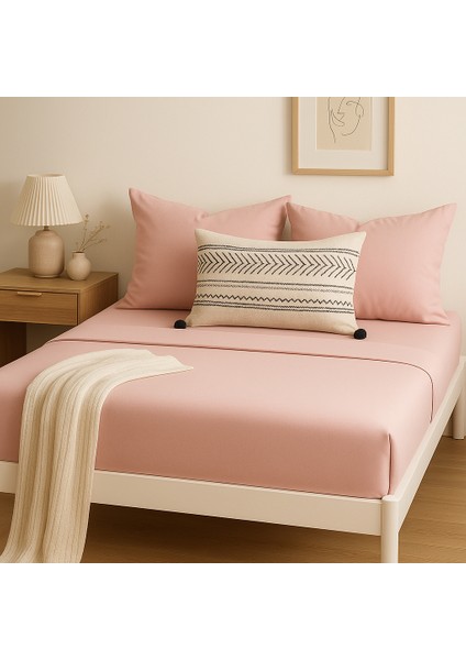 Pamuk Lastikli Çarşaf Tek Kişilik Fitted Çarşaf Takımı 100 x 200 cm , 1 Adet Yastık Kılıfı, Pembe