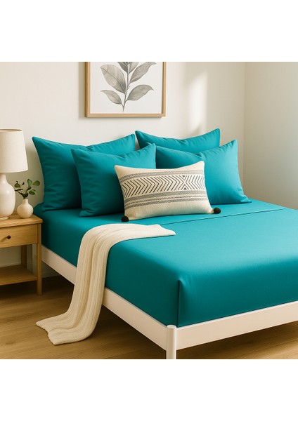 Pamuk Lastikli Çarşaf Tek Kişilik Fitted Çarşaf Takımı 100 x 200 cm , 1 Adet Yastık Kılıfı, Turkuaz