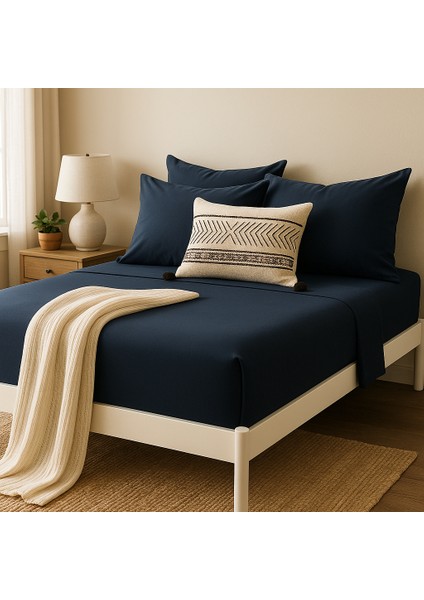 Pamuk Lastikli Çarşaf Tek Kişilik Fitted Çarşaf Takımı 100 x 200 cm , 1 Adet Yastık Kılıfı, Lacivert