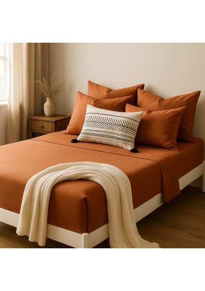 Pamuk Lastikli Çarşaf Tek Kişilik Fitted Çarşaf Takımı 100 x 200 cm , 1 Adet Yastık Kılıfı, Kiremit