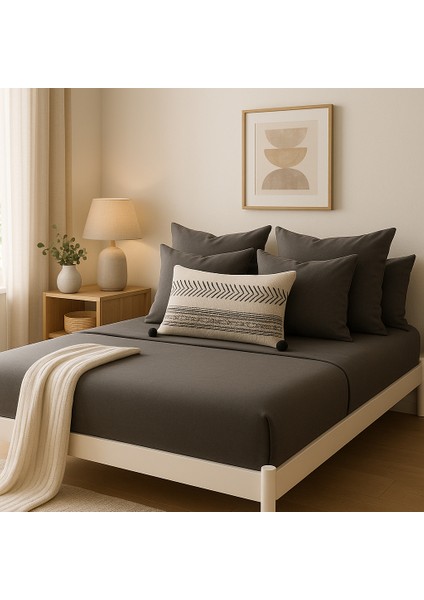 Pamuk Lastikli Çarşaf Tek Kişilik Fitted Çarşaf Takımı 100 x 200 cm , 1 Adet Yastık Kılıfı, Antrasit