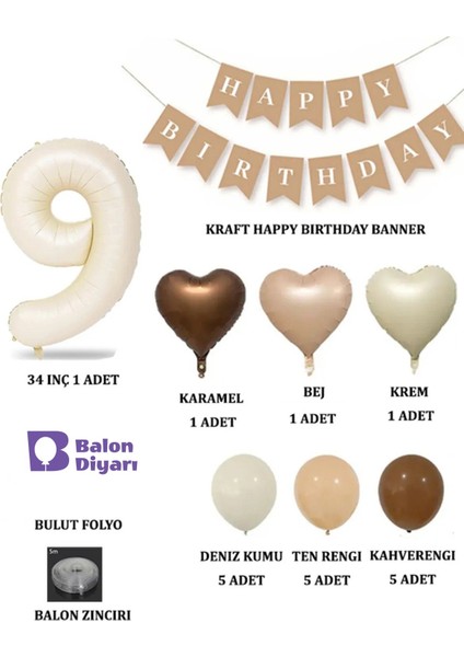 Tüm Yaşlar Retro Doğum Günü Seti Krem Rakam Folyo Banner Kalp Folyo Balon (Balon Bandı Hediyeli) fiyatları