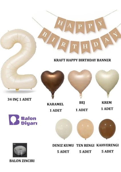 Tüm Yaşlar Retro Doğum Günü Seti Krem Rakam Folyo Banner Kalp Folyo Balon (Balon Bandı Hediyeli) fiyatları