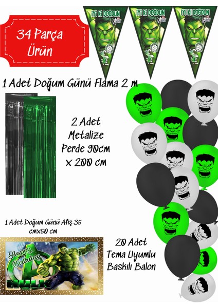 Hulk Doğum Günü Süsleri Parti Seti
