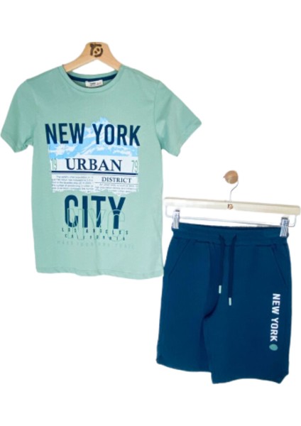 Fancy Kids Erkek Çocuk İkili Takım Baskılı Yeşil T-Shirt Lacivert Şort 11-12 Yaş fırsatları