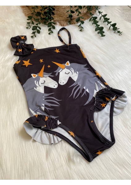 Unıcorn Kız Çocuk Fırfır Detaylı Mayo Bikini