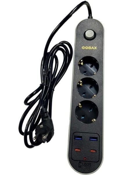 MG-106 2xusb+2type-C Çıkışlı 3lü 2metre Akım Korumalı Priz