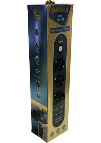 MG-106 2xusb+2type-C Çıkışlı 3lü 2metre Akım Korumalı Priz