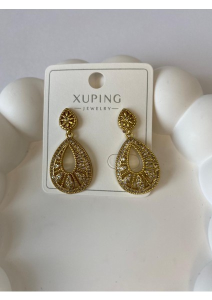 Midye Taşlı Gold Küpe