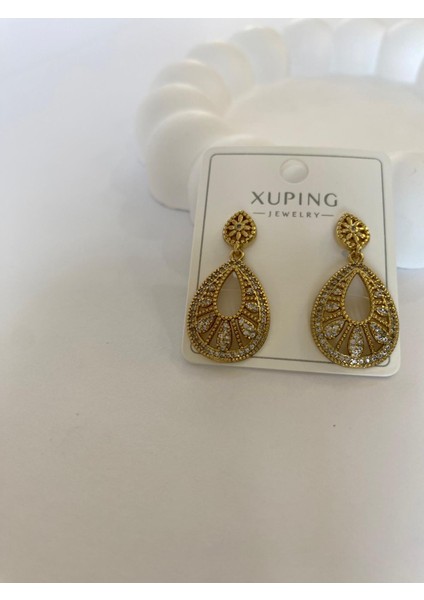 Midye Taşlı Gold Küpe