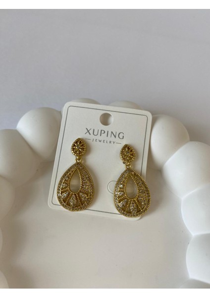 Midye Taşlı Gold Küpe