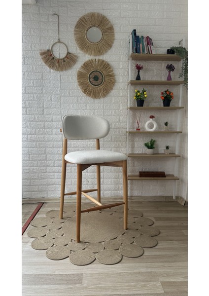 Concept Polo Bar Sandalyesi Teddy Krem Kumaş Naturel Ahşap Ada Sandalye