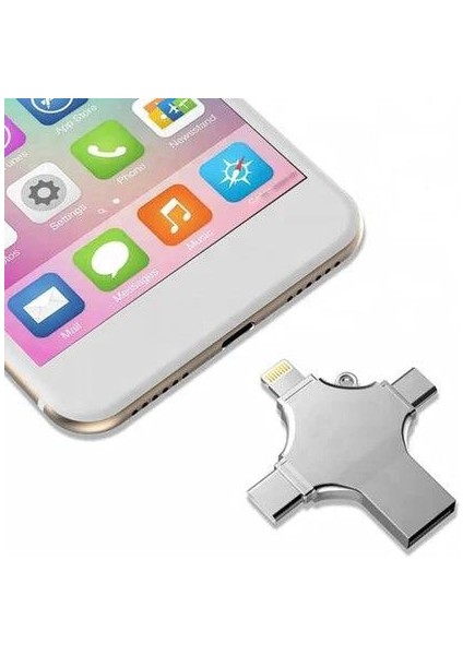 4in1 USB 2.0 + Type-C + Micro + Lightning Flash Sürücü Metal Gövdeli Flash Disk 64GB DK04 modelleri