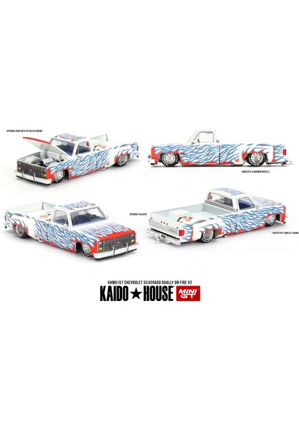 x Kaido 157 1/64 Chevrolet Silverado Dually On Fire V2
