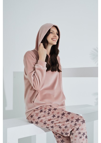 Soft Kanguru Cepli Kapşonlu Kadife Kadın Eşofman Takımı