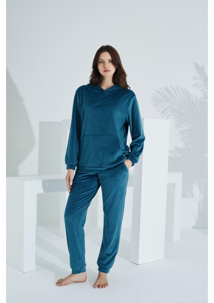 Soft Kanguru Cepli Kapşonlu Kadife Kadın Eşofman Takımı fiyatları